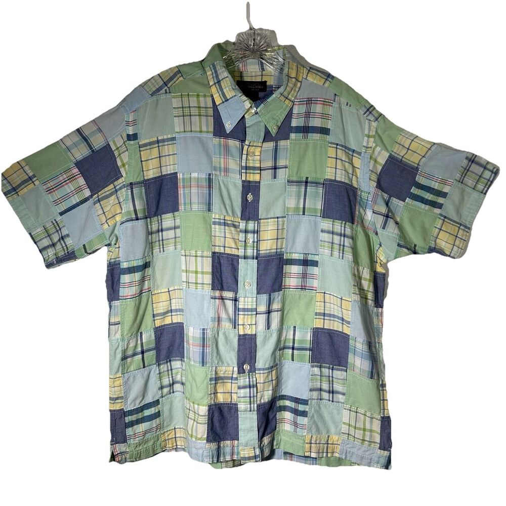Brooks Brothers Sz XL Button Down Shirt Multicolored Madras Plaid Patchwork